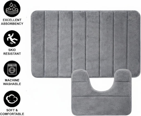 Alista Home Set Antiderapant Covoare De Baie AT1CT-IM1P-RS1S-DT25025/005 Gri 50x80cm 2 Bucăți