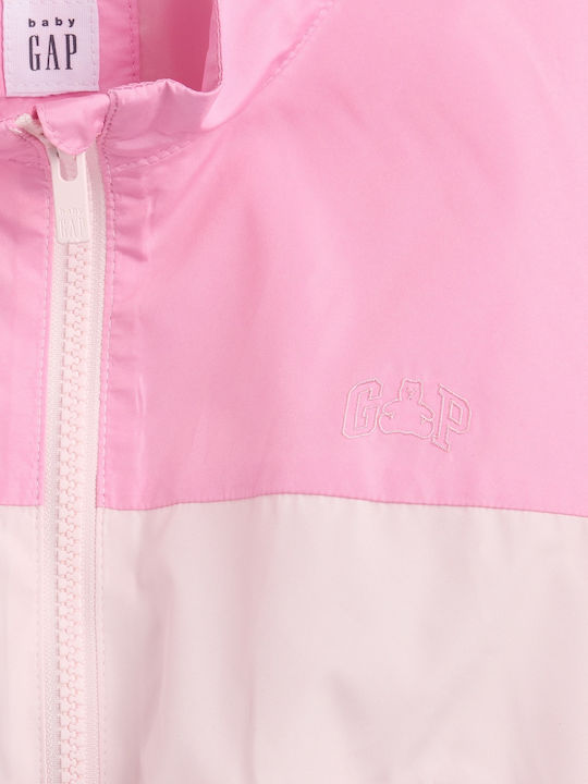 Waterproof Kids Casual Long Windproof Jacket Pink Colorblock