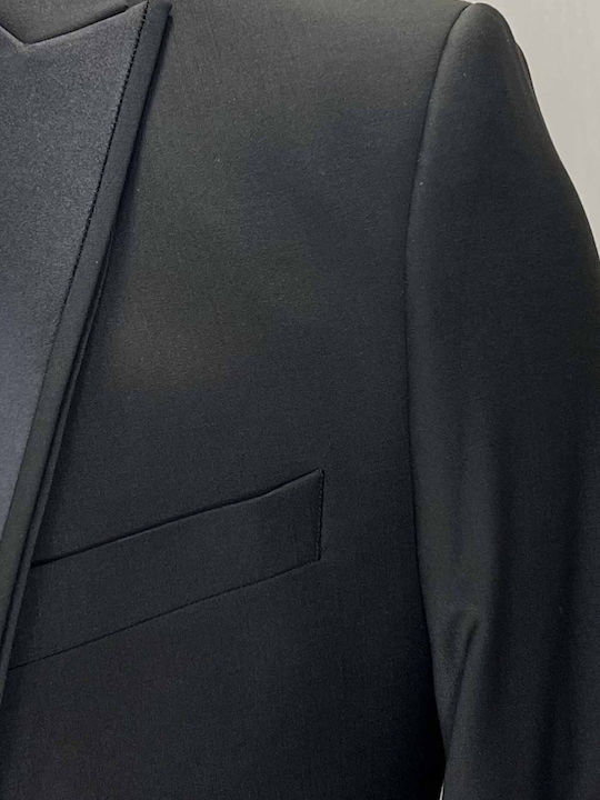 Men's Suit with Vest with Slim Fit Black