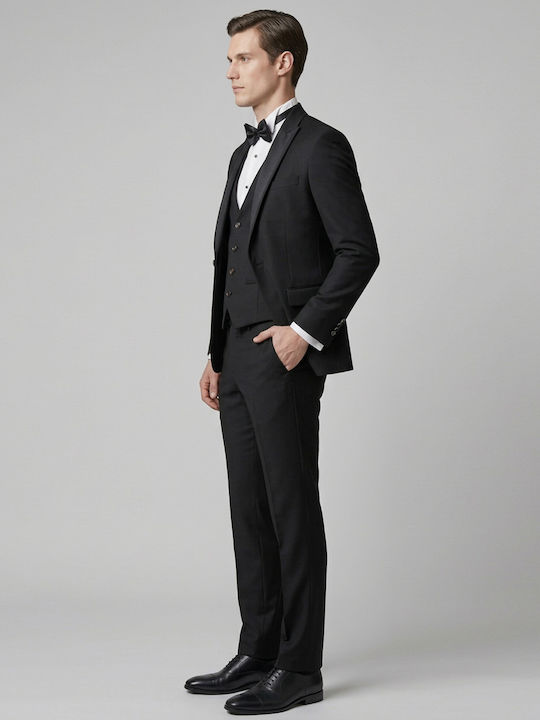 Men's Suit with Vest with Slim Fit Black