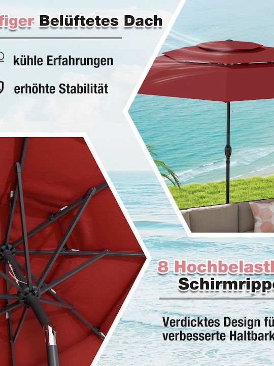 Metal Floor Parasol Red with Base 3x3m