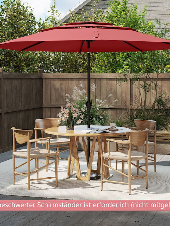 Metal Floor Parasol Red with Base 3x3m