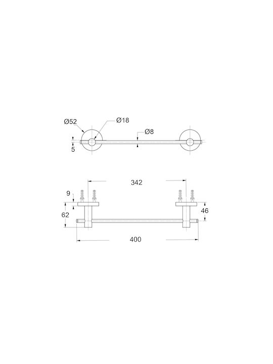 Piccadilly Single Wall-Mounted Bathroom Rail with Screws Silver