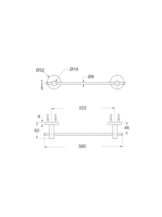 Piccadilly Single Wall-Mounted Bathroom Rail with Screws Silver
