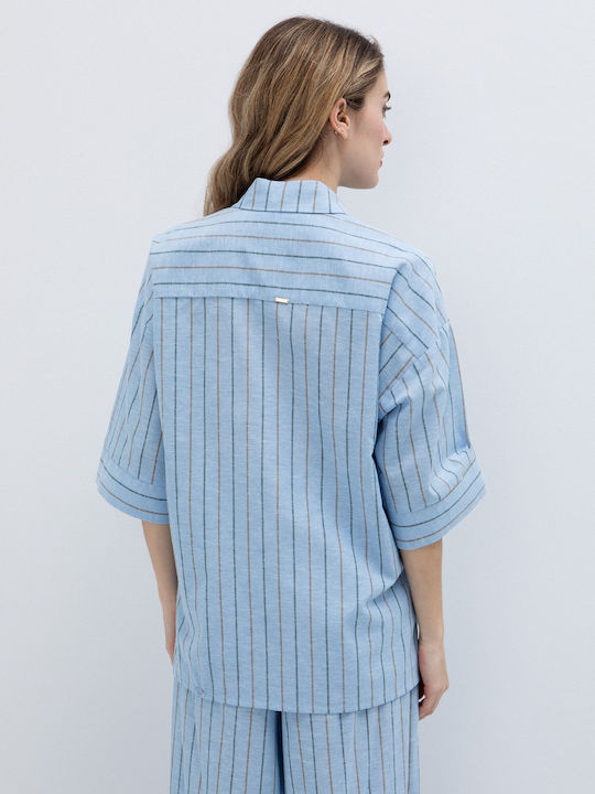 Long Sleeve Women's Shirt Light Blue Striped