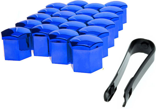 17 Mm Metallic Blue Bolt Caps 20 Pcs Remover