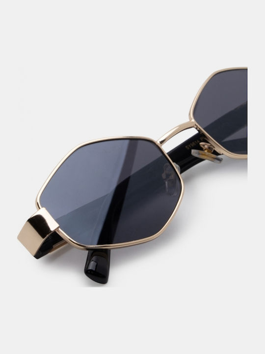 Luigi Unisex Sunglasses with Gold Metallic Frame and Black Lenses 4863609