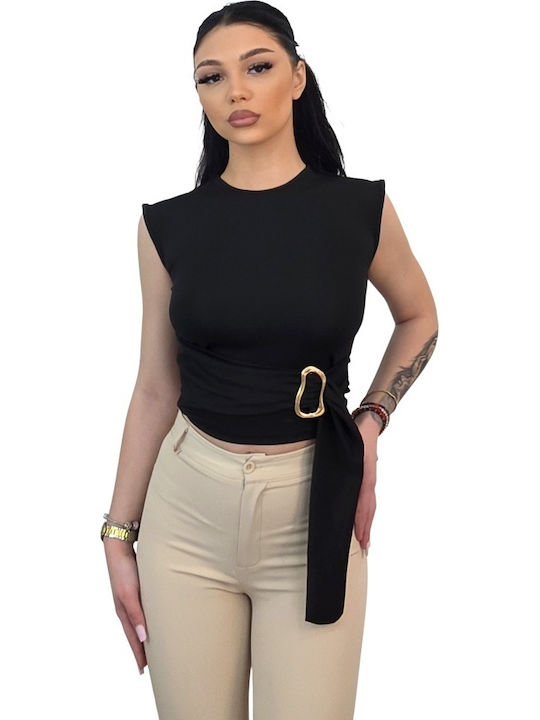 Γυναικείο Καλοκαιρινό Crop Top Αμάνικο Μαύρο
