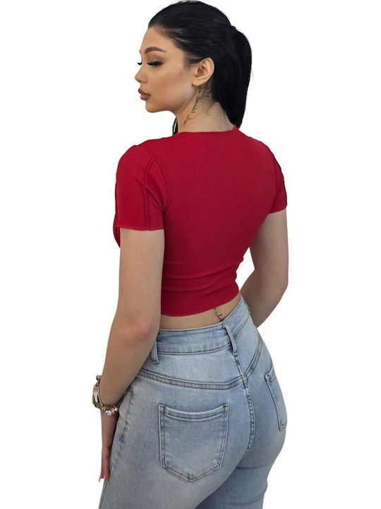 Bluza Damă Crop Top Fără Mâneci Roșie