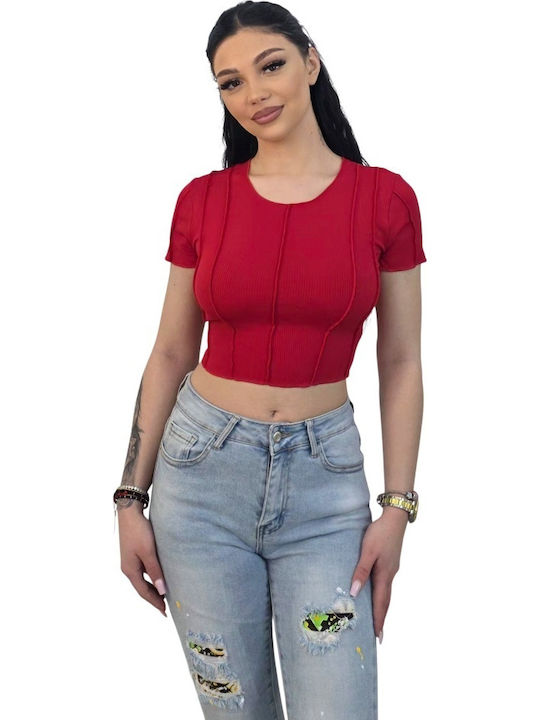 Bluza Damă Crop Top Fără Mâneci Roșie