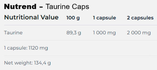 Nutrend Taurine 1000mg 120 Κάψουλες Unflavoured