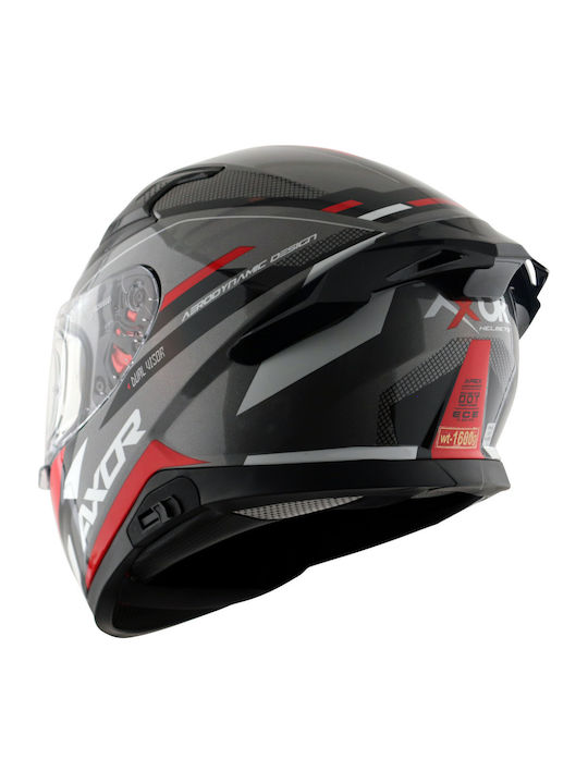 Axor Apex Turbine Black/Red/Grey Motorcycle Helmet Full Face ECE 22.06 1600gr with Pinlock and Sun Visor