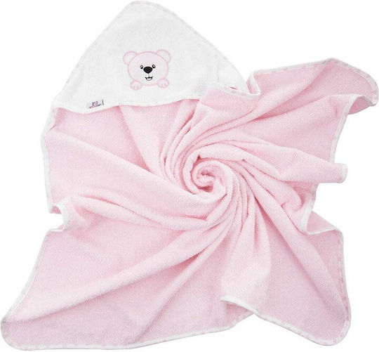 Bocioland Βρεφική Κάπα-Μπουρνούζι με Κουκούλα Pink 80x80εκ.
