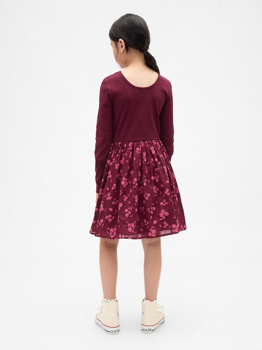 Mädchenkleid Langärmelig Tüll Blumen Set aus 2 mit Deckel Burgundy