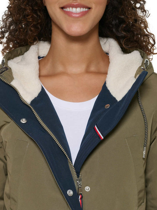 Kurz Damen Puffer Jacke für Winter Khaki