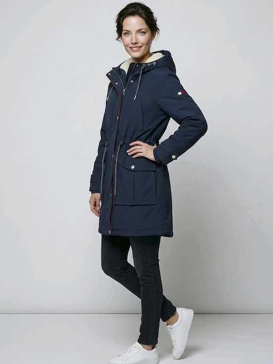 Women's Short Puffer Jacket for Winter Blue