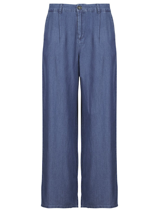 Pantaloni Dama Din Țesătură Cu Pantaloni Evazați Albastru