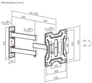 Powertech PT-1556 Βάση Τηλεόρασης Τοίχου με Βραχίονα έως 43" και 30kg Ασημί