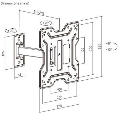 Powertech PT-1555 TV Wall Mount with Extension Arm up to 43" and 30kg Silver