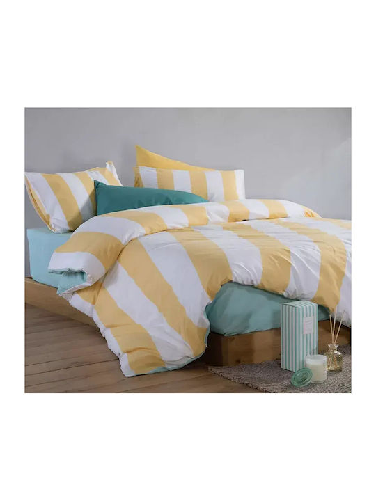 Nef-Nef Homeware Casual Bed Sheets Set King Size With Rubber Hugger 200x270cm Yellow 4 Pieces