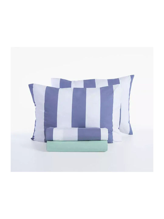 Nef-Nef Homeware Nef-Nef Homeware Casual Bettlaken Set mit 2 Kissenbezügen Übergröße mit Gummibettlaken 170x270cm Blau 3Stücke
