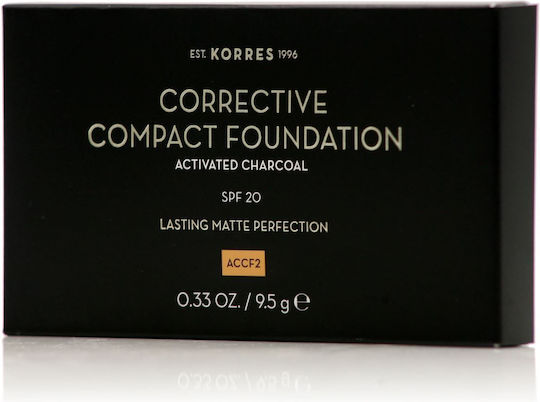 Korres Activated Charcoal Corrective Compact Foundation SPF20 ACCF2 9.5gr