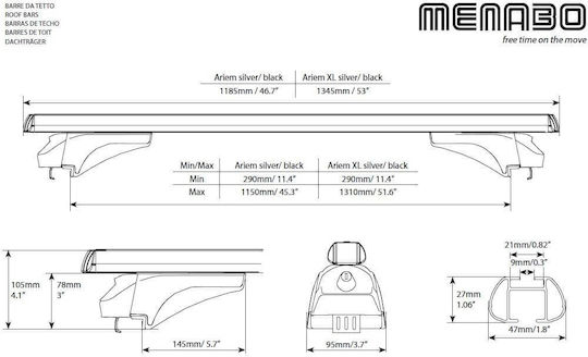 Menabo Ariem Black Xl Cross Bars Hyundai Santa Fe Dm 2012-2018