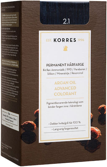Korres Argan Oil Advanced Colorant Боя за Коса Без Амоняк 2.1 Черно Синьо 50ml