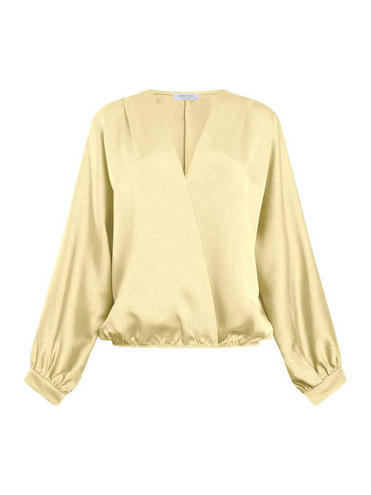 Celestino Bluza Damă Satin Plisată Loose Fit Galbenă