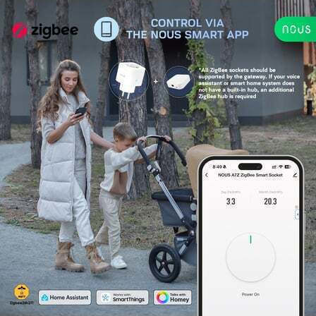 Nous Smart Πολύπριζο Aσφαλείας με Διακόπτη και Τηλεχειριστήριο 2τμχ
