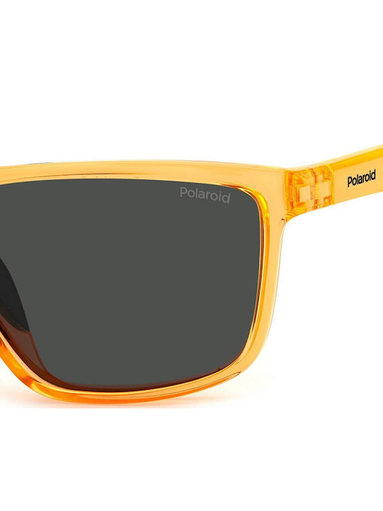 Polaroid Men's Sunglasses with Orange Horn-Rimmed Frame and Grey Polarized Lenses PLD7044/S YDT/M9