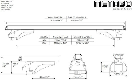 Menabo Bare de Acoperiș din Aluminiu pentru Fiat Tipo 2016+ Set cu Picioare Negre