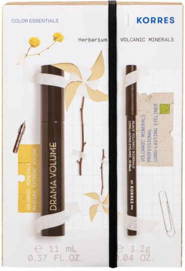 Korres Promo Drama Volume No1 Black Mascara Extreme Volume Μέγιστο Όγκο Μαύρο 11ml & Volcanic Minerals Long Lasting Eyeliner No1 Μαύρο Μολύβι 1,2g 1σετ