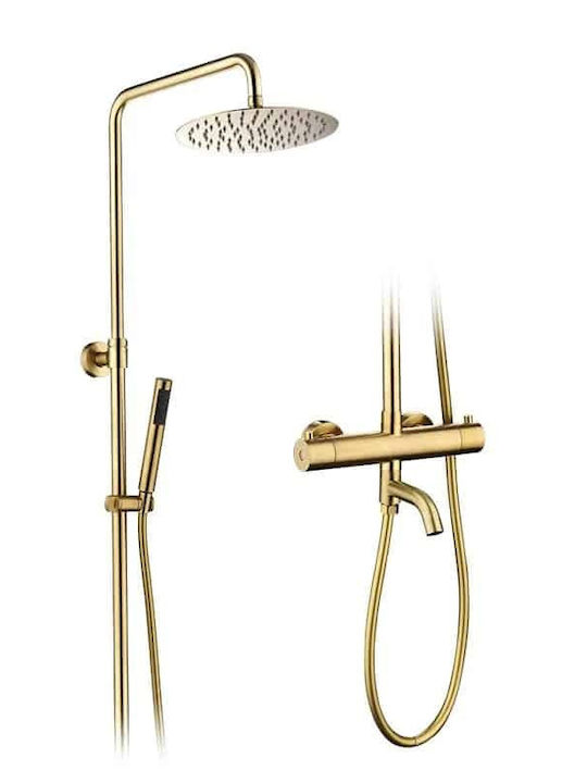 Höhenverstellbare Duschsäule mit Wannenbatterie Gold