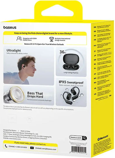 Baseus Eli 2i Fit Open Ear Bluetooth Handsfree Ακουστικά με Αντοχή στον Ιδρώτα και Θήκη Φόρτισης Μαύρα
