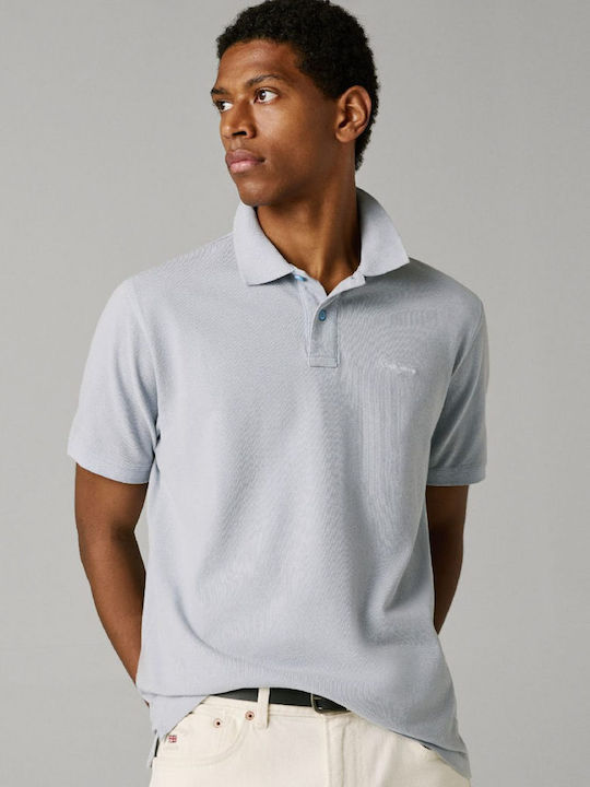 Polo Herrenbluse Kurzarm Hellblau