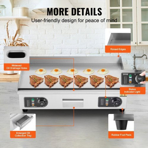 Vevor Electric Flat Top Griddle 4.4kW with Flat Grill Plate