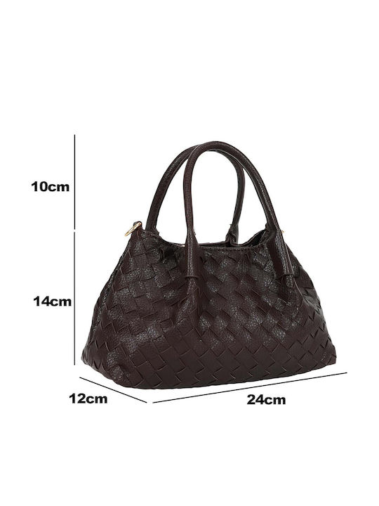 Gallantry Women's Woven Handbag Rigid Handles Removable Shoulder Strap Dark Brown