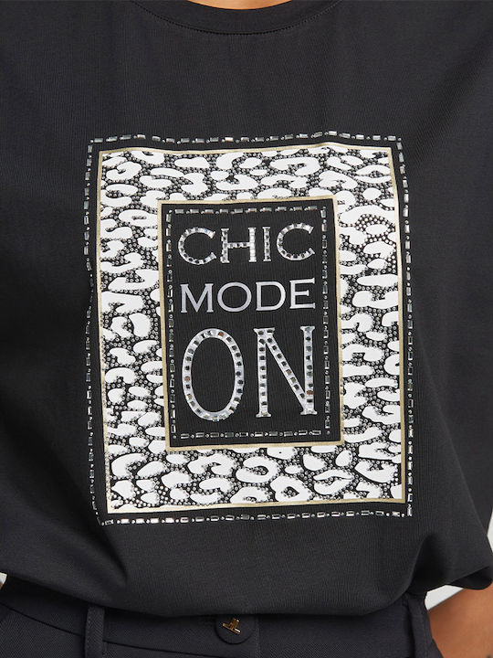 Women's Blouse Animal Print Black