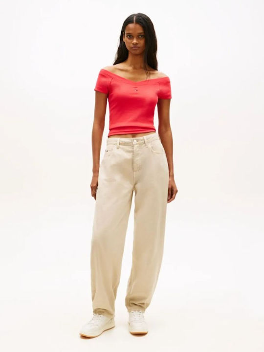 Γυναικεία Μπλούζα Βαμβακερή Off-Shoulder Κοκκινο