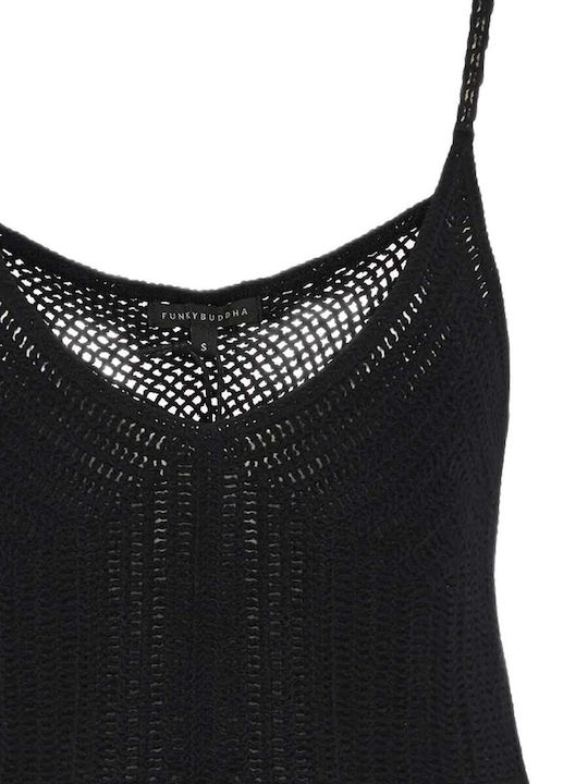 Funky Buddha Damen Crop Pullover Aus Baumwolle Schwarze FBL013-134-17