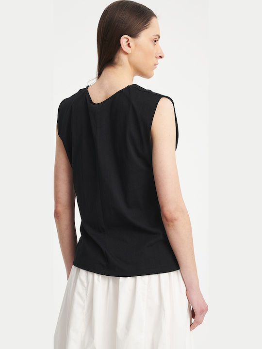 Bluza Damă Fără Mâneci cu Decolteu în V Negru
