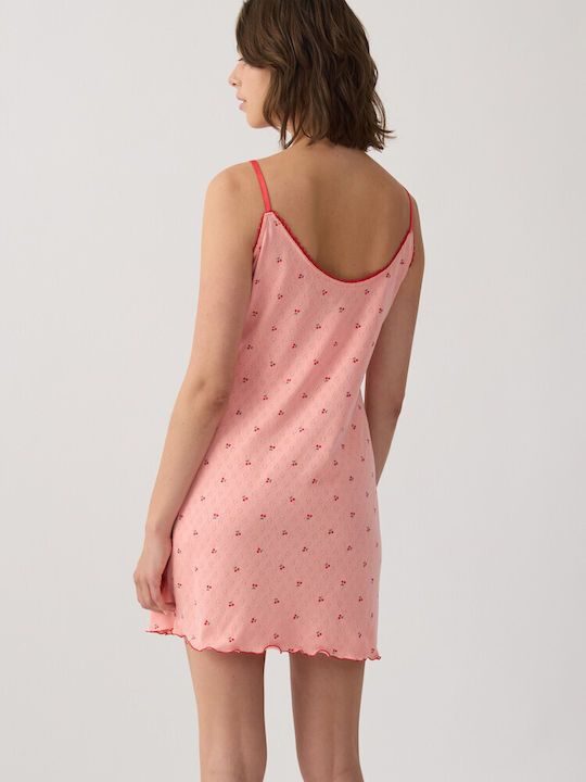 Minerva Summer Cotton Women's Nightgown Peach-red Cherries