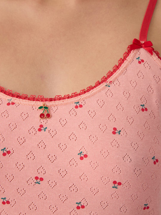 Minerva Summer Cotton Women's Nightgown Peach-red Cherries