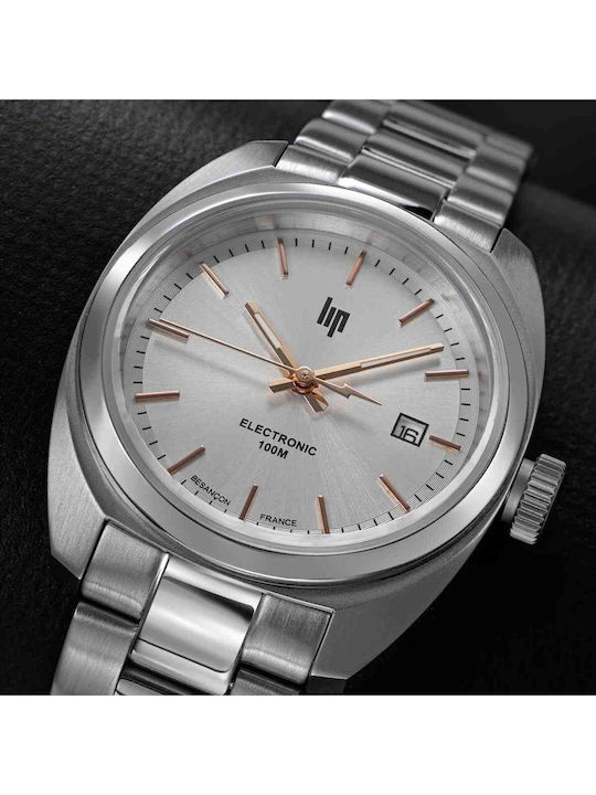 Lip Watches General De Gaulle Men's Battery Watch with Silver Metal Bracelet