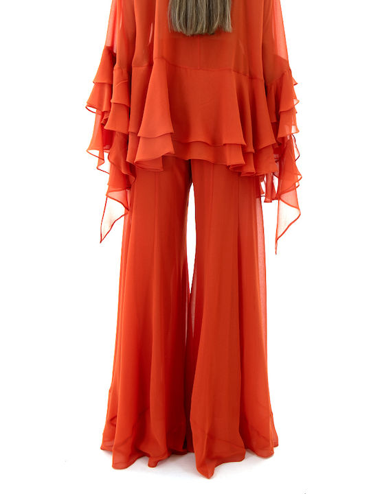 Zoya Pantaloni Dama High Rise Pantaloni Largi În Linie Wide Portocalii