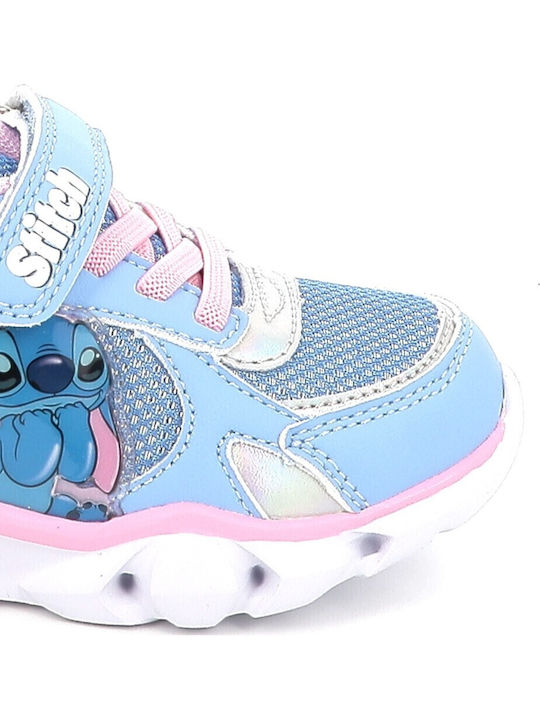 Stitch Stitch Kids Sneakers with Hoop & Loop Closure and Lights Light Blue