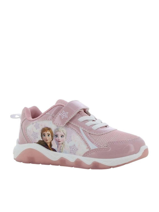 Παιδικά Sneakers Ανατομικά με Σκρατς & Φωτάκια Ροζ