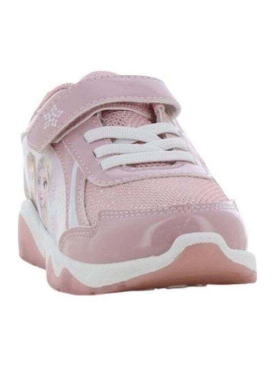 Παιδικά Sneakers Ανατομικά με Σκρατς & Φωτάκια Ροζ