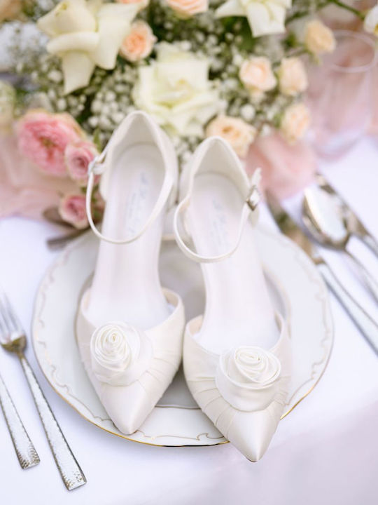 Leather Heels with Mid Heel Ecru